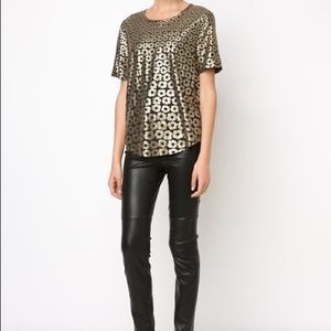 Black and gold Riley top by Equipment Femme